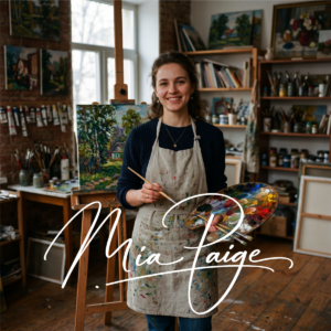 Custom handwritten signature logo design for Mia Paige fine art brand