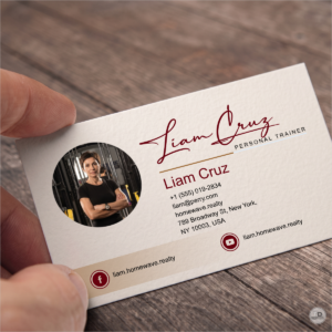 Bespoke handwritten signature logo design on premium textured business card mockup for Liam Cruz